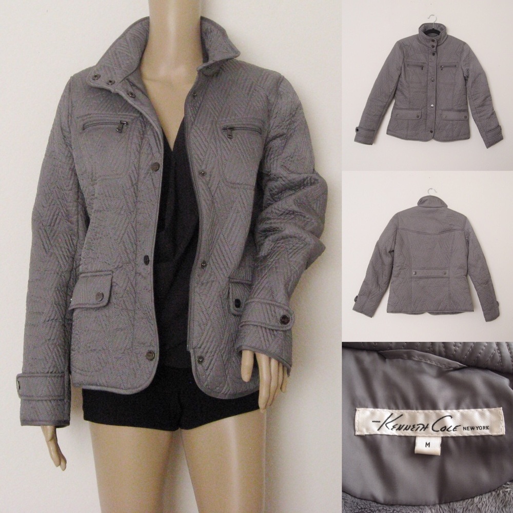 Kenneth Cole Gray Quilted Coat Jacket